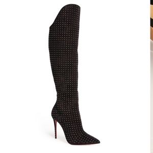 Christian Louboutin Alta Botta 100 Boots EU 38 US 8 Black Studded Over The Knee